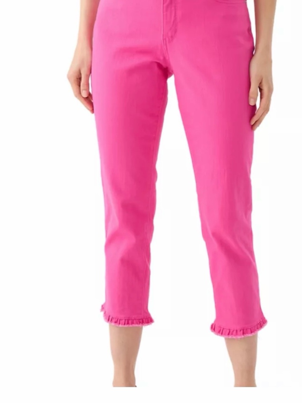 crown & ivy Bright Pink Ruffle-Hem Cropped Jeans